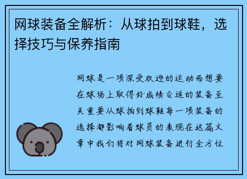 网球装备全解析：从球拍到球鞋，选择技巧与保养指南