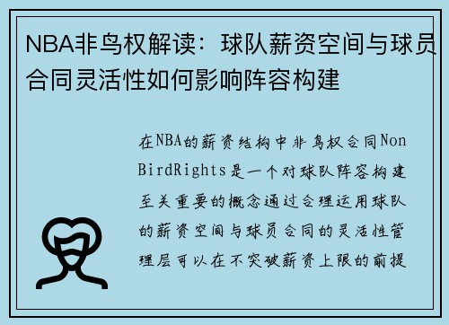 NBA非鸟权解读：球队薪资空间与球员合同灵活性如何影响阵容构建