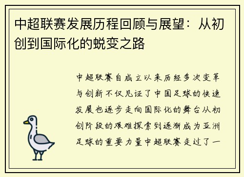 中超联赛发展历程回顾与展望：从初创到国际化的蜕变之路